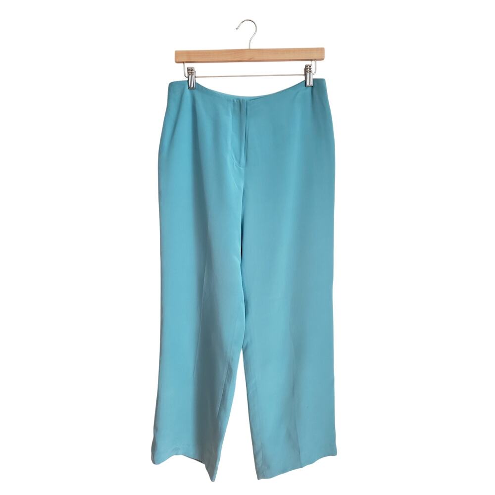 Vintage Bloomingdales 100% Silk Wide Leg Pants Blue Size 10P